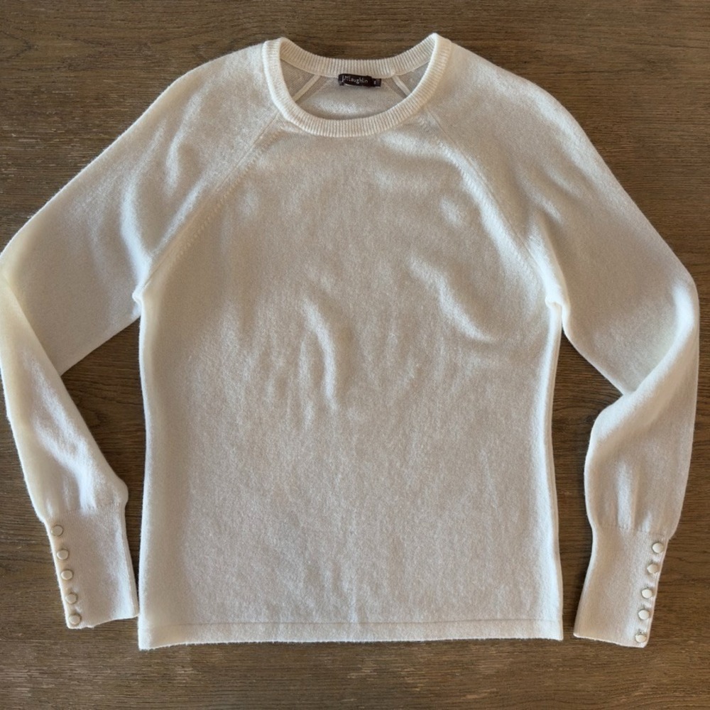 J Mclaughlin 100% Cashmere Wool Crew Neck Pullover Knit Sweater-Ivory-Size Small - Picture 1 of 13